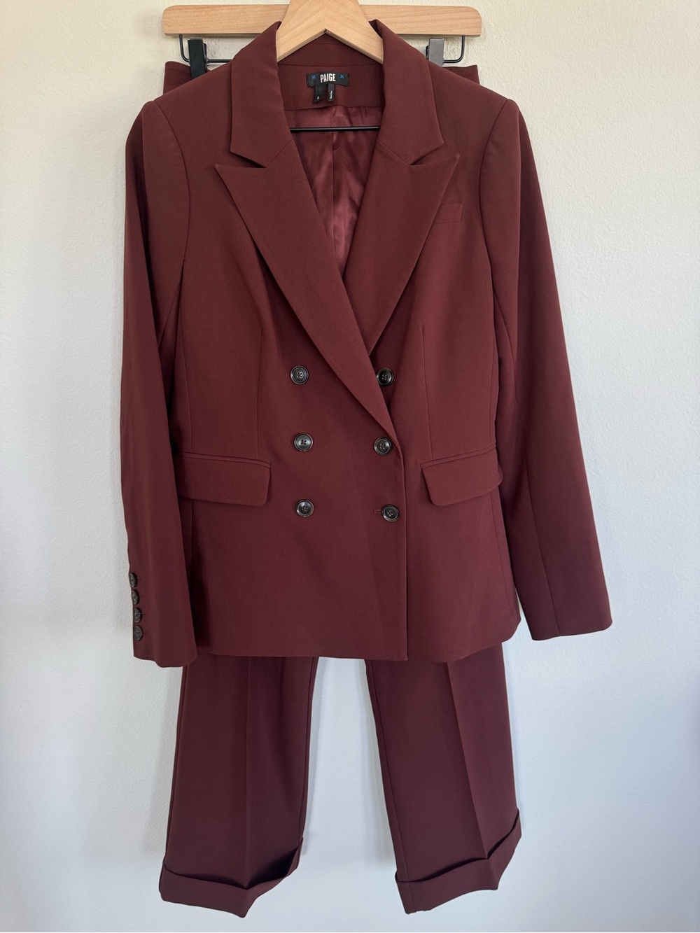 PAIGE Mahogany Double Breasted Blazer Pants Suit Set Quiet Luxury Minimalist 6